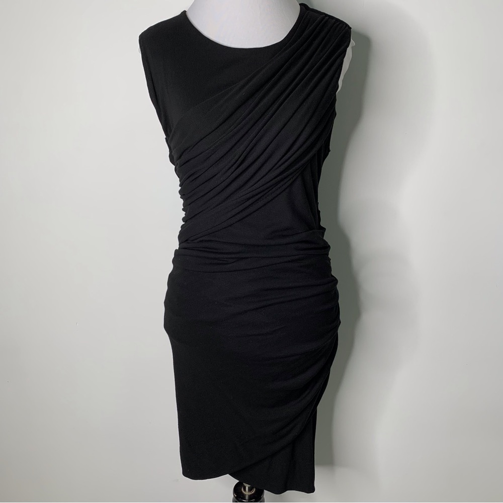 Torn by Ronny Kobo Alicia Black Sleeveless Ruched Draped Bodycon Dress Size Larg